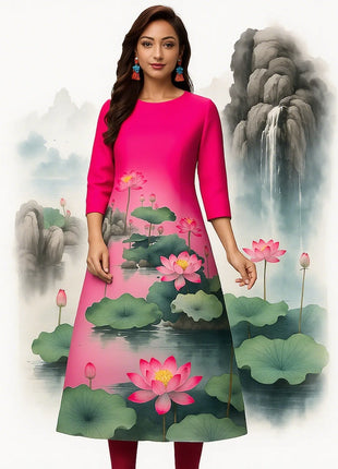 Muslim Women's Kurt Fashionable And Elegant Flowers Straight Tube Casual Comfortable Dress 2026 Abito Donna Musulmana Slit hem