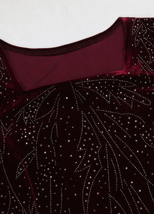 Women Dubai Arab Muslim Velvet Chiffon Splicing Diamond Evening Dress Jalabia Women's Clothing Abaya Robe