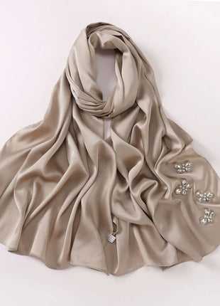 New Bubble Chiffon Hijab Scarf Handmade Flower Beaded Anchor Satin Silk Scarf  Hijabs for Women Turban Femme Ramadan Islamic