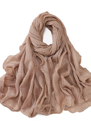 13 Color 80*180cm New Simple Silver Wire Wrinkle Plaid Solid Color Chain Gold Border Scarf Muslim Women Hijab Wrap Ramadan Islam