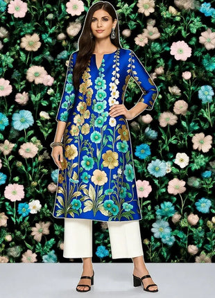 Dress Kurtta Women's Fashionable Straight Tube Casual Bright Flowers Patterns Robe Arabe Robe Traditionnelle Arabe Muslim