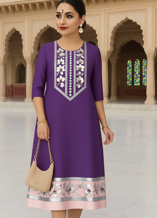 Muslim 2026 Women's Kurtta Fashionable And Elegant Straight Tube Casual Slit hem Pattern Women Dress Turkish Abaya