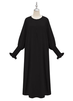 Minimalist Black Front-Zip Plain Abaya Maxi Dress Women Muslim Egyptian Kaftan Ramadan Jalabiya Islam Saudi Arabic Outfits 2025