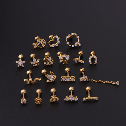 Stainless steel ear bone nail zircon
