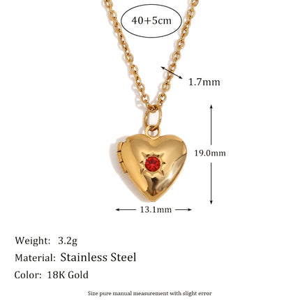 Heart Photo Birthstone Necklace Gold Plated