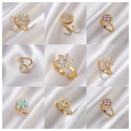 Rotating Zircon Four-Leaf Clover Adjustable Ring