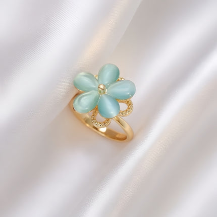 Rotating Zircon Four-Leaf Clover Adjustable Ring
