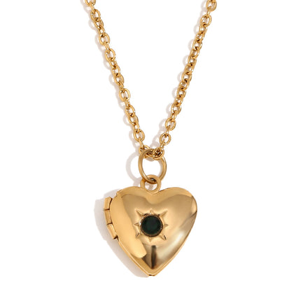 Heart Photo Birthstone Necklace Gold Plated