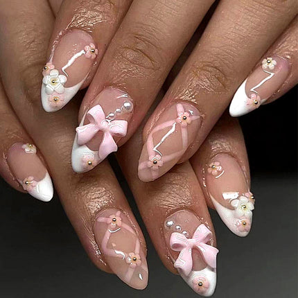 Floral white edge French nail art stickers