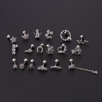 Stainless steel ear bone nail zircon
