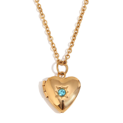 Heart Photo Birthstone Necklace Gold Plated